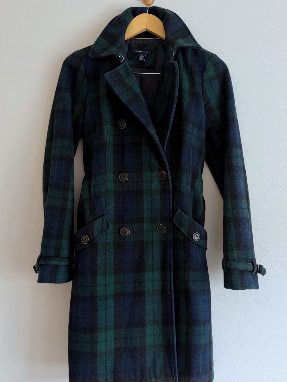 Tommy Hilfiger Black Watch Tartan Plaid Wool Trench Coat with Belt - XS